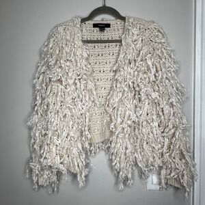 Forever 21 Cream Shaggy Knit Cardigan Sweater Fringe Cocoon Jacket Women's S